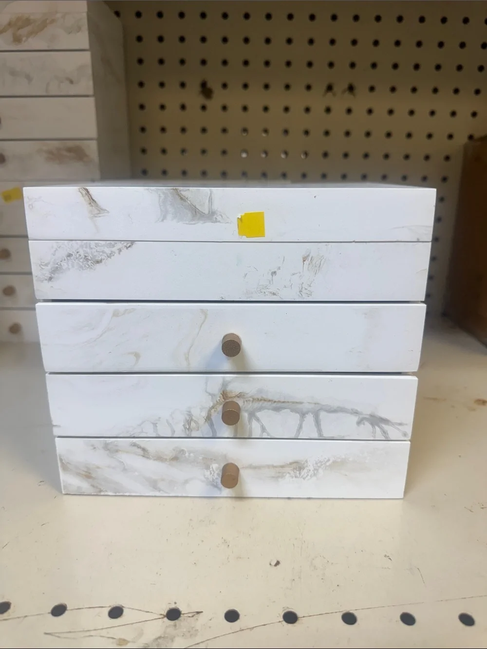 White Marble-Accent 3-Drawer Jewelry Organizer Chest